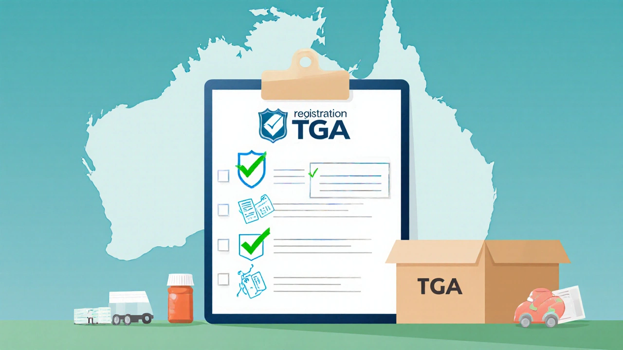Desk with a clipboard checklist icons for registration, prescription, price, and shipping.