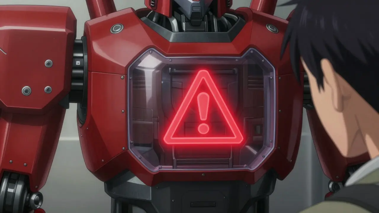Robot chest panel displaying red warning symbol