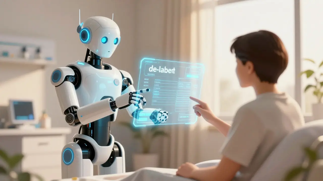 Medical robot helping a patient remove an incorrect allergy label from their record