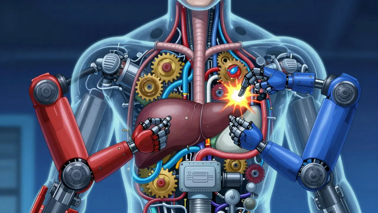 Cybernetic engine room illustrating drug metabolism and bioequivalence