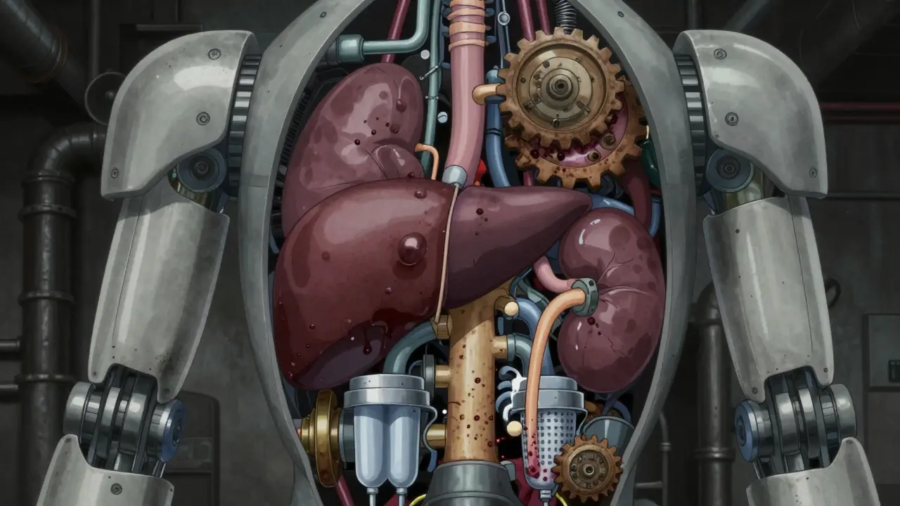 Mechanical organs struggling to filter toxic substances