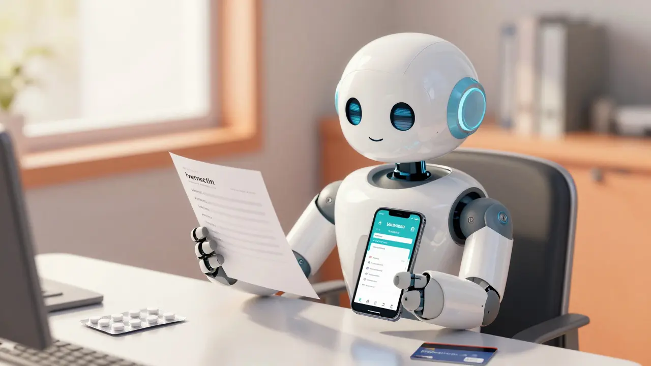 Service robot verifying prescription and payment safely