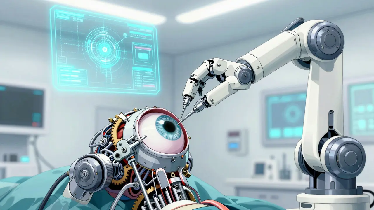 Robotic surgery repairing eyelid mechanism with tools