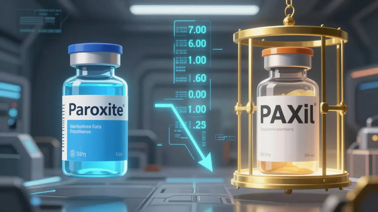 Comparison of cheap generic pills vs expensive brand name in digital space