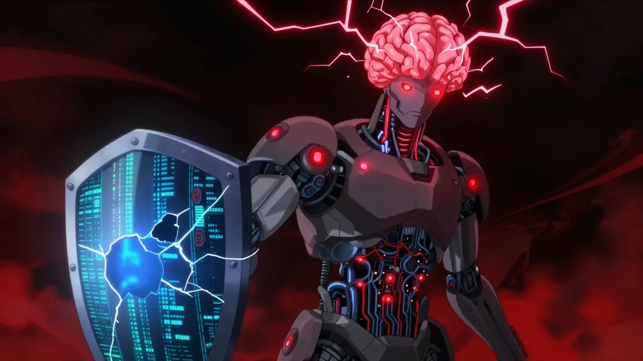 Cybernetic figure experiencing electrical shock withdrawal symptoms