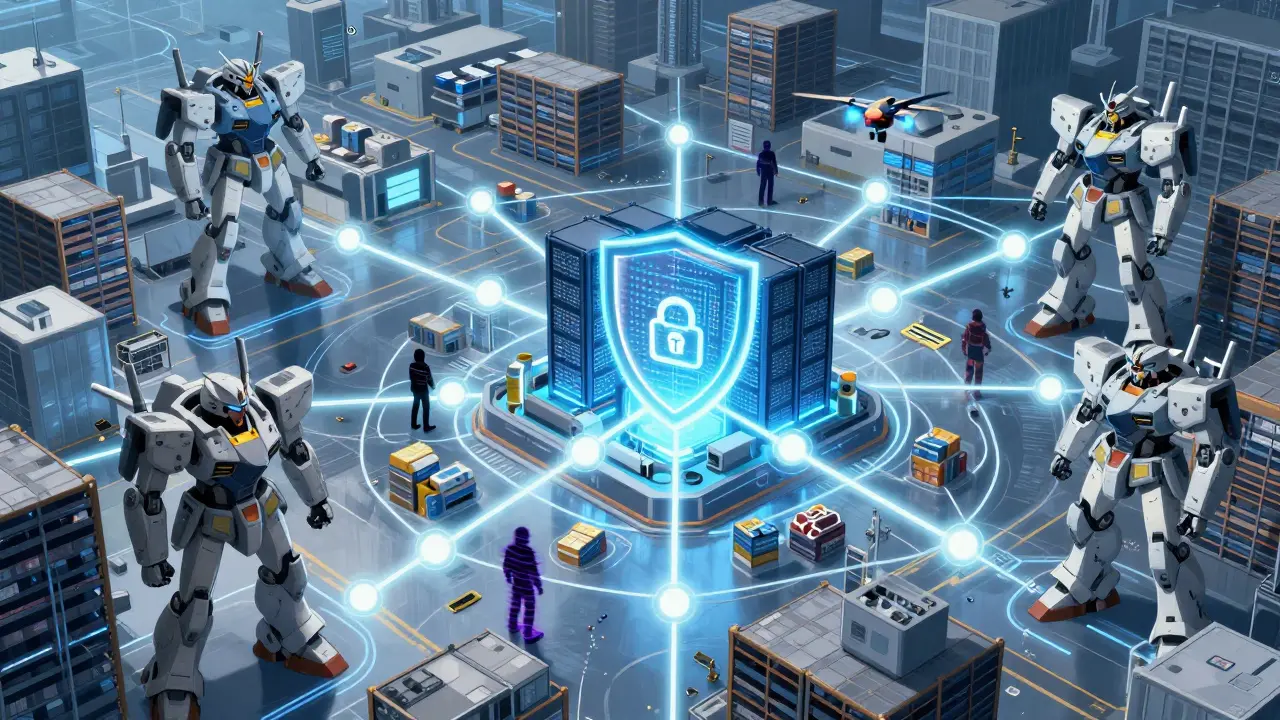 Mecha warehouses and drones securing a global drug supply chain