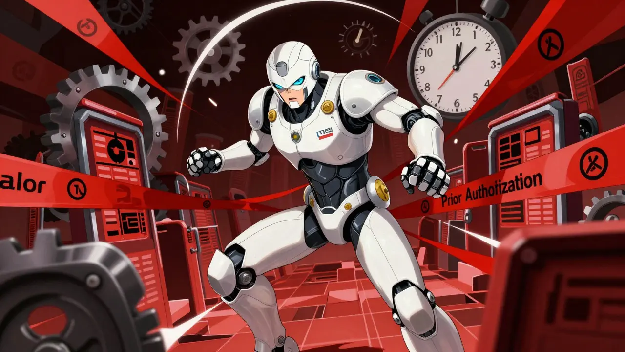 Medical professional battling bureaucratic barriers in anime style