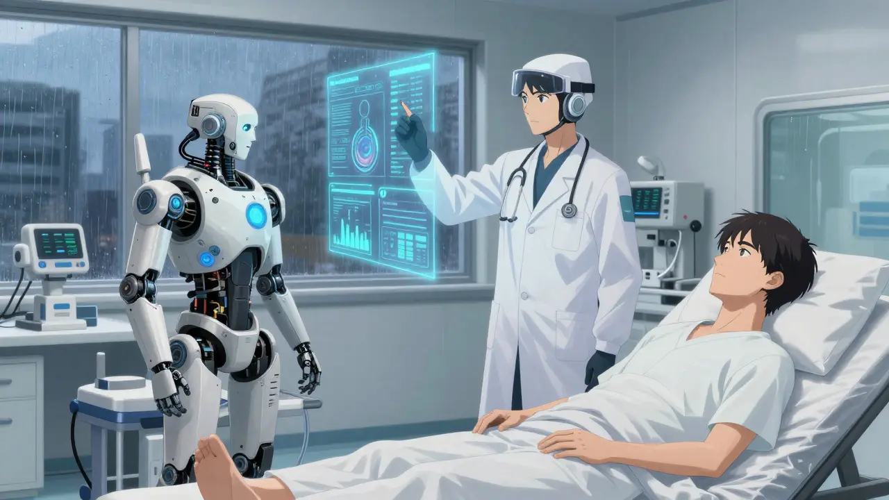 Doctor and patient in high-tech sleep clinic setting
