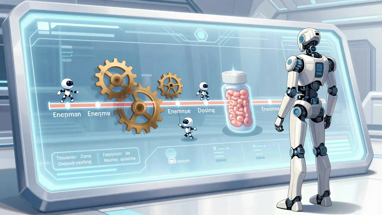 Futuristic dashboard illustrating proper enzyme timing and dosage